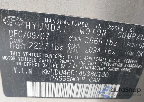 2008 Hyundai Elantra Gls/Se from USA, damaged, VIN KMHDU46D18U386130